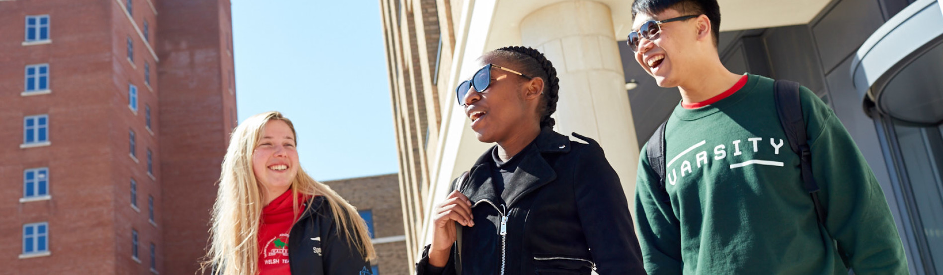 Students walking on the Bay Campus